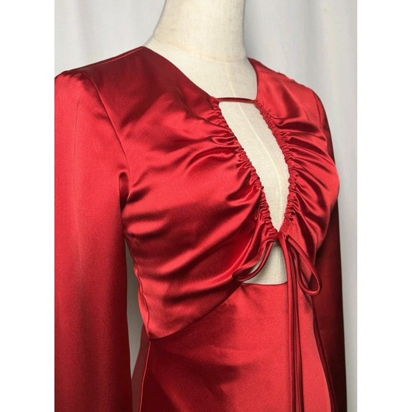 Gianna Bini Red Satin Ruched Tie Front Long‎  Mini Dress Size 12 Party Sexy READ - Picture 2 of 9
